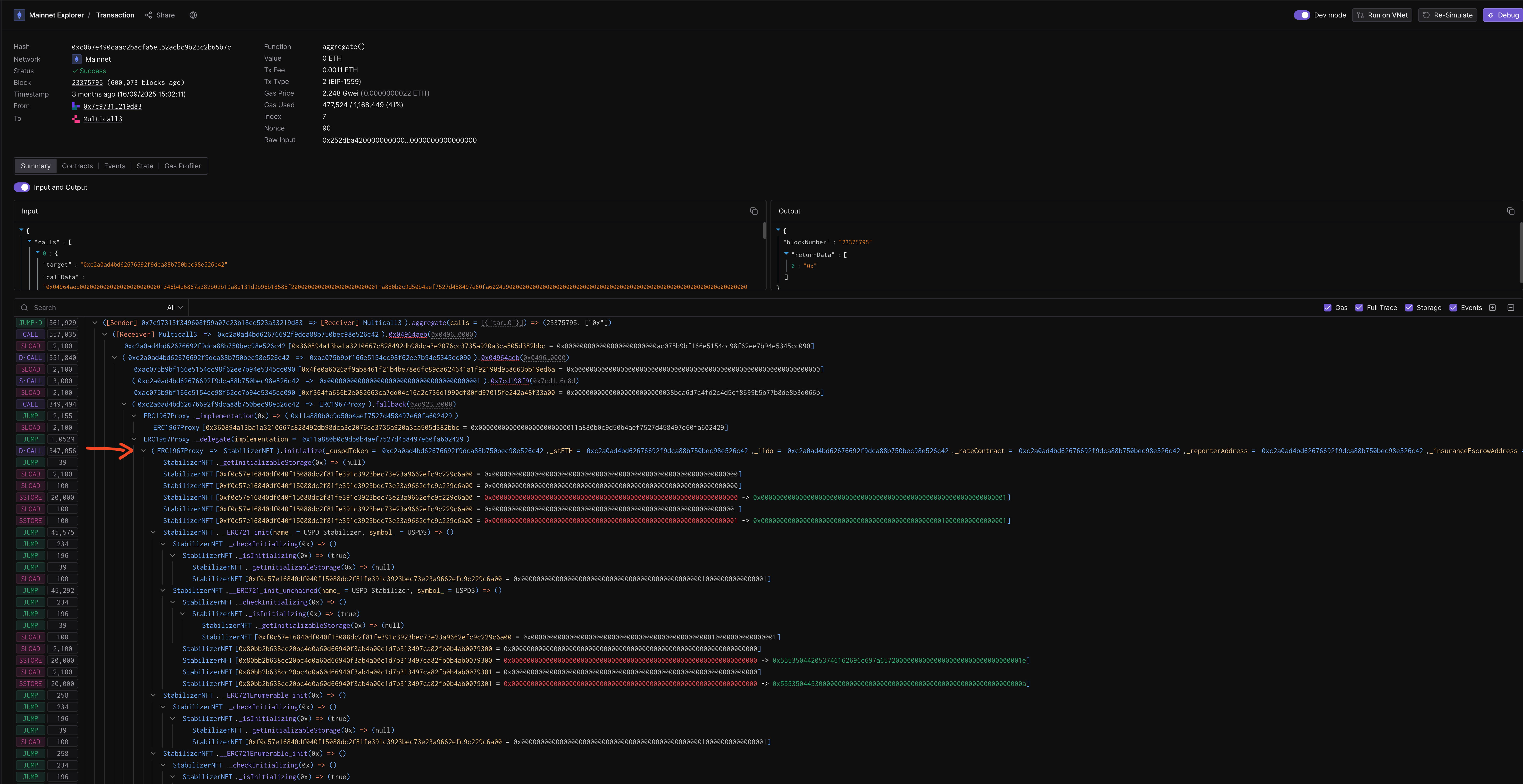 Tenderly stack trace